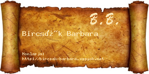 Bircsák Barbara névjegykártya